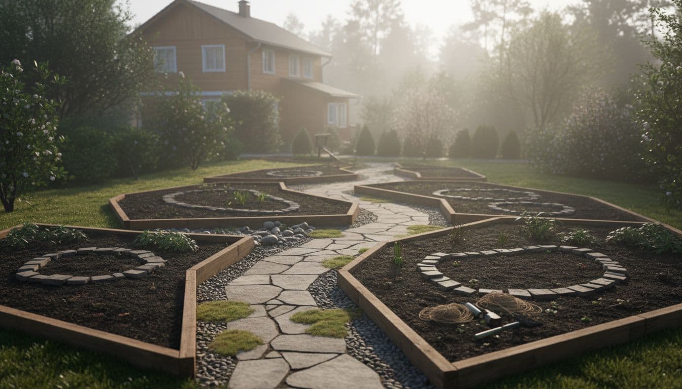 Gartenweg und Beete als Beispiel für FlorAI vs. Gartenplanung