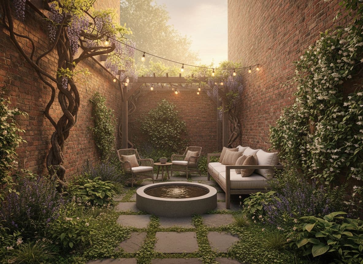 Hinterhof mit KI Gartendesign als gemütlicher Außenbereich